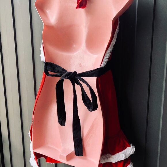 Pier 1 Imports Santa Claus Apron Costume Red White Faux Fur Trim Holiday Kitchen - Picture 4 of 6